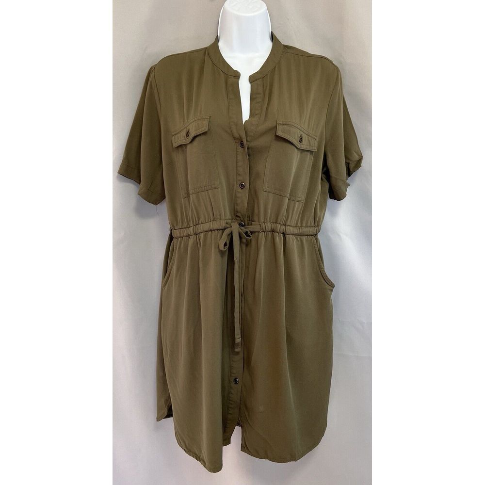 Old Navy Women's Olive Green Button Front Short Sleeve Dress Size Large
